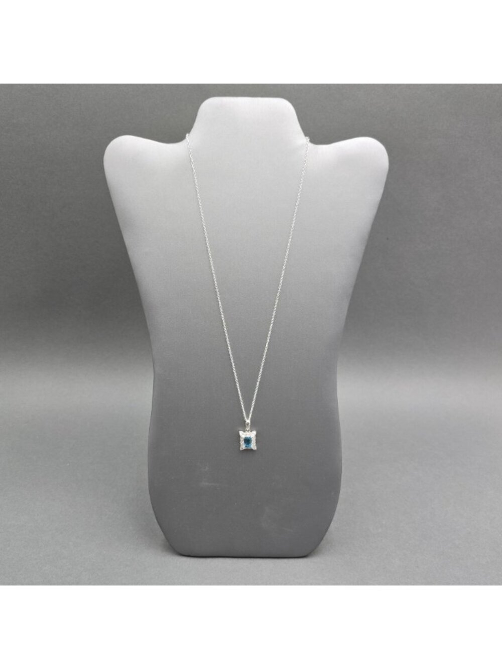 Edwardian Revival Sterling Silver Blue Topaz Pendant Necklace Emerald Cut 925 - Picture 3 of 15